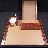 HERMES 4 pc Desk Set- Note Pad Pen Paper Tray Blotter & Pen Tray with Cover