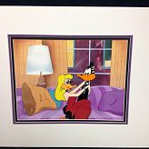 Warner Bothers Looney Tunes Hand Painted Production Cel Daffy holds girlfriend on couch