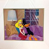 Warner Bothers Looney Tunes Hand Painted Production Cel Daffy holds girlfriends hand on couch